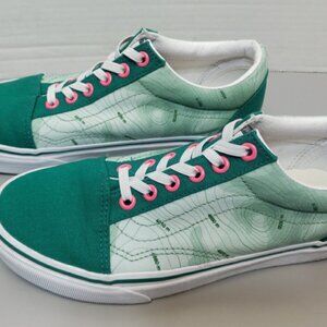 VANS Custom Mens 6 Womens 7.5 Shoes extra laces excellent condition Green Pink